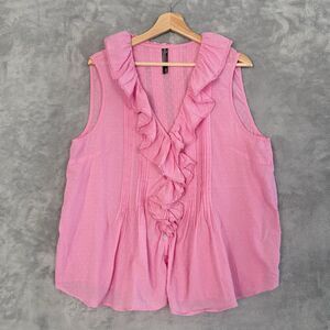Anthropologie Maeve Pintuck Sleeveless Ruffle Blouse Women's XLage Pink Top